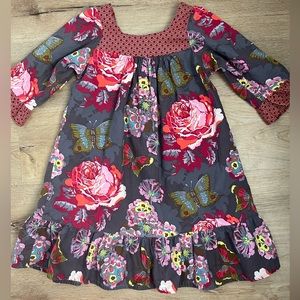 Girls size 7 Blue Juniper Ruffle boho prairie modern floral dress. Colorful!